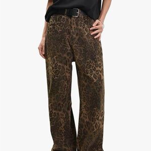 Animal Print Wide Leg Pants Tan Brown Black